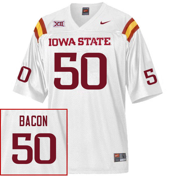 Men #50 Caleb Bacon Iowa State Cyclones College Football Jerseys Sale-White - Click Image to Close
